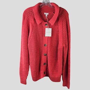 Garnet Hill Cardigan Sweater Large Orange Knit Linen Organic Cotton Button Front